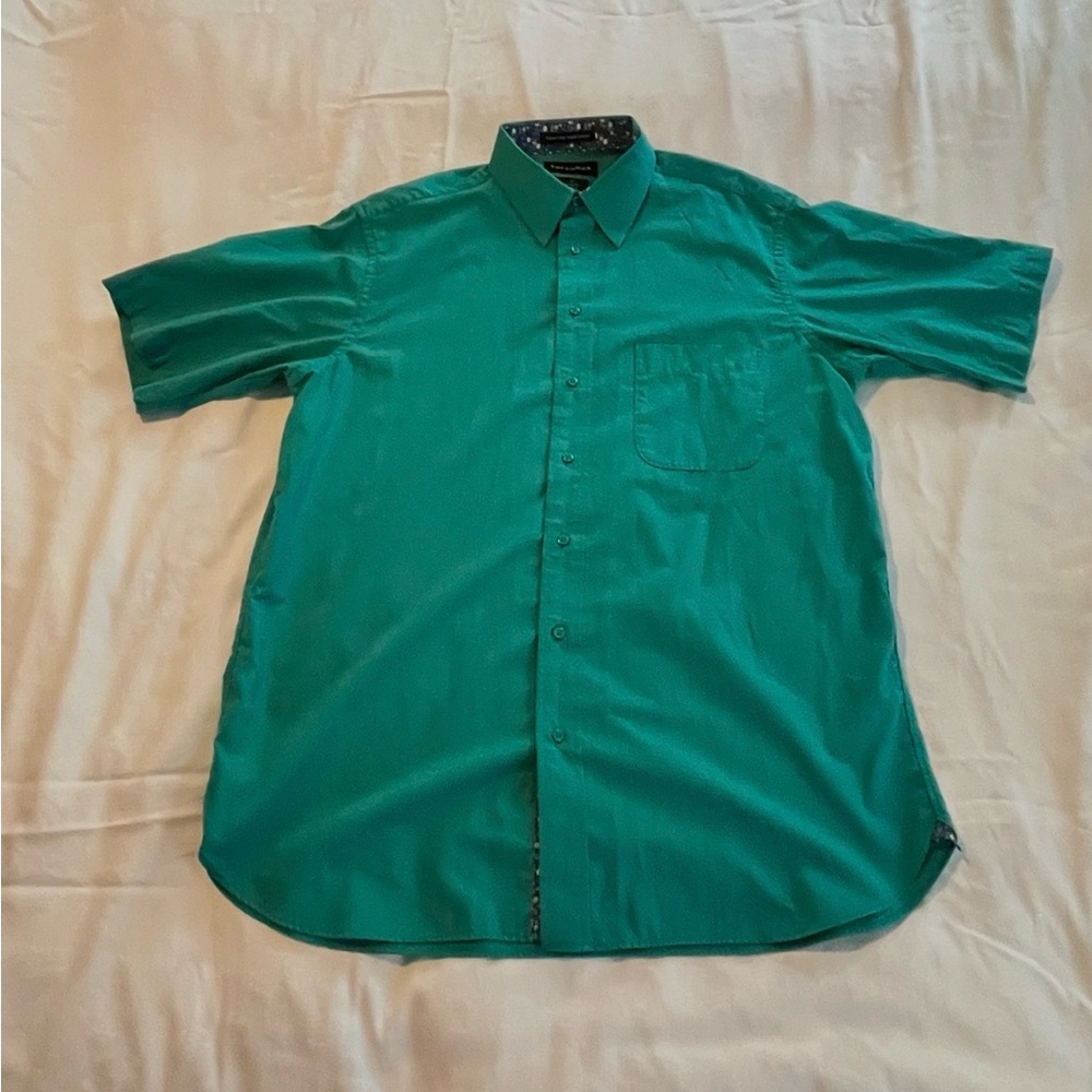 Men Paul Frederick Teal Short-Sleeve Button-Down Shirt SZ Large Classic Fit EUC